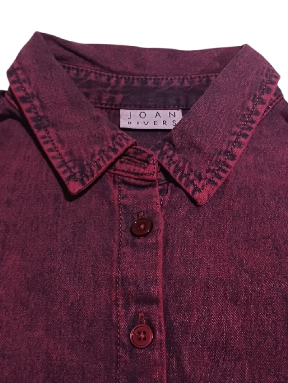 Vintage Washed Boyfriend Fit Denim Shirt Plum - Picture 5 of 8